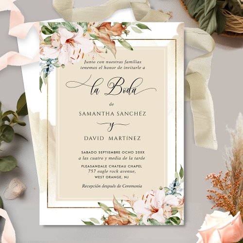 Spanish Elegant Blush Terracotta Floral Wedding I Invitation