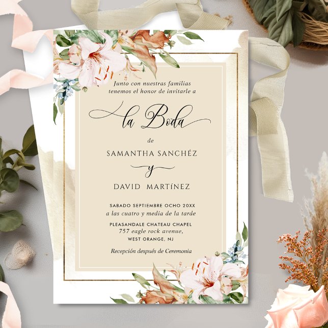 Spanish, Elegant Blush Terracotta Floral Wedding I Invitation (Creator Uploaded)