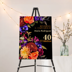 Spanish Elegant Bright Florals Black 40th Birthday Foam Board
