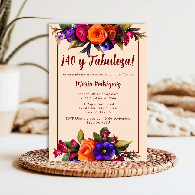 spanish-elegant-bright-florals-cream-40th-birthday-invitation-zazzle