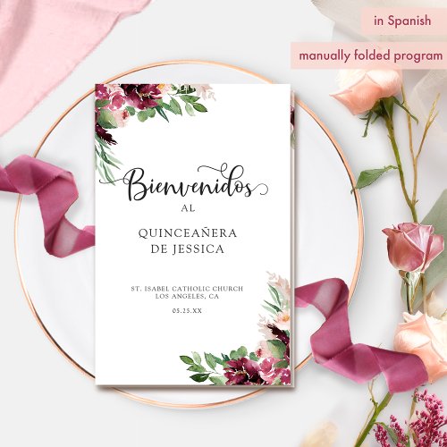 Spanish Elegant Burgundy Quinceaera Program