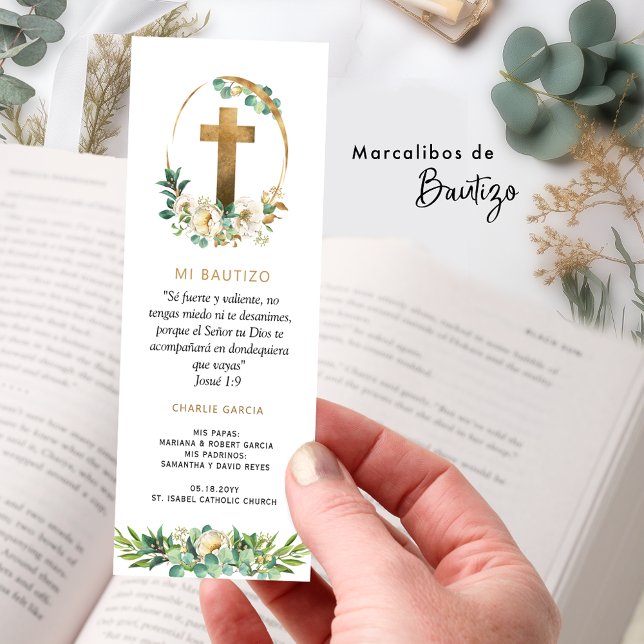 Spanish, Elegant Greenery Baptism Favor Bookmarks (Creator Uploaded)