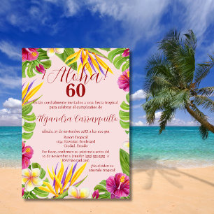 Spanish Elegant Pink Aloha Colorful 60th Birthday Invitation