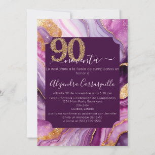 Spanish Elegant Purple Agate 90th Birthday Party Invitation