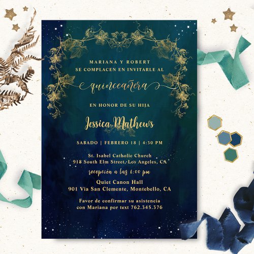 Spanish Elegant Starry Night Quinceaera Invitation