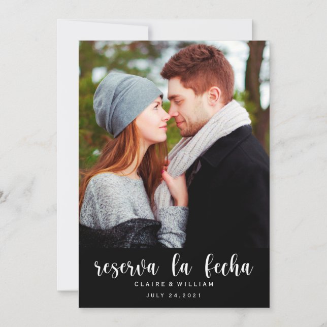 Spanish Elegant Vertical Photo Save the Date Card (Front)
