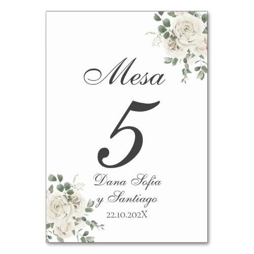 Spanish Elegant Wedding Table Number