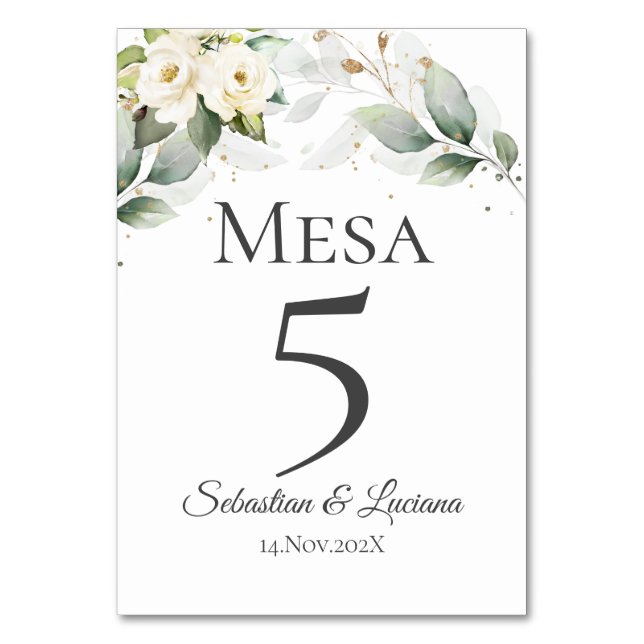 Spanish Elegant Wedding Table Number (Front)