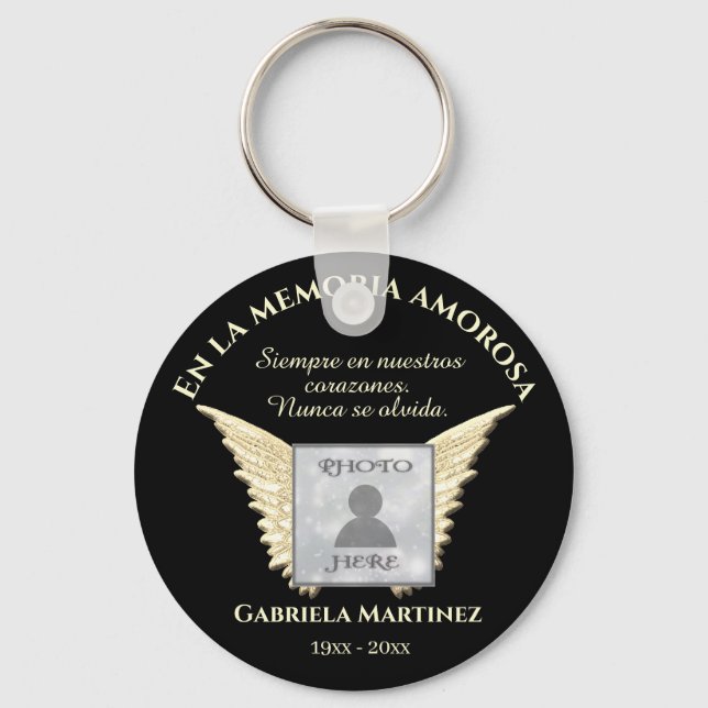 SPANISH En memoria amorosa foto memorial Keychain (Front)