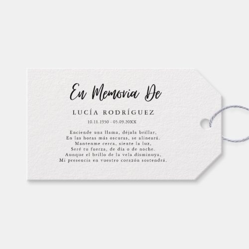 Spanish En Memoria de Funeral Favor Tags