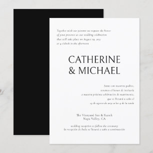 Spanish English Bilingual Elegant Classic Wedding Invitation