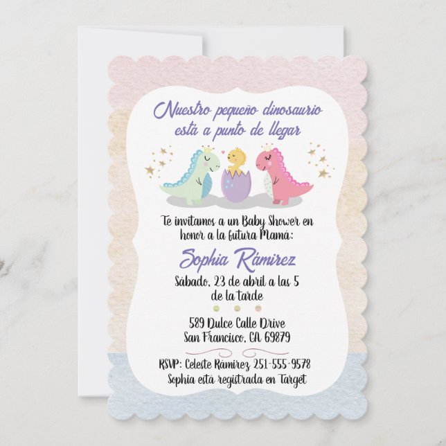 Spanish/Español Baby Shower Dinosaurs Watercolors  Invitation (Front)