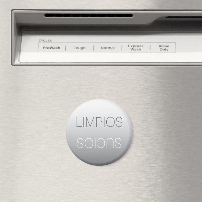 Spanish Español Limpios Sucios Round Dishwasher Magnet (In Situ (Dishwasher))
