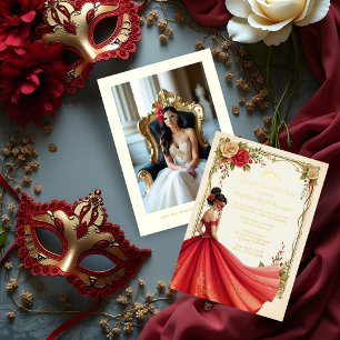 Spanish Exquisite Chic Quinceañera Masquerade Ball Foil Invitation