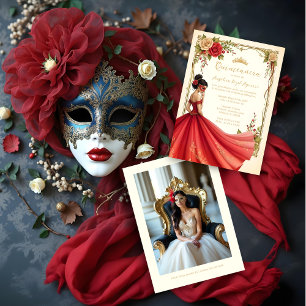 Spanish Exquisite Chic Quinceañera Masquerade Ball Invitation