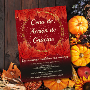 Spanish Fall Leaves Glitter Thanksgiving Dinner Invitation