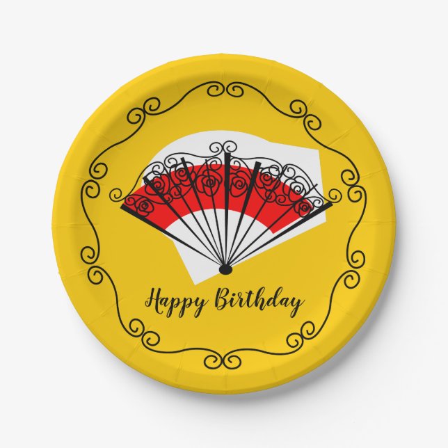 Spanish Fan Border Birthday paper plate (Front)