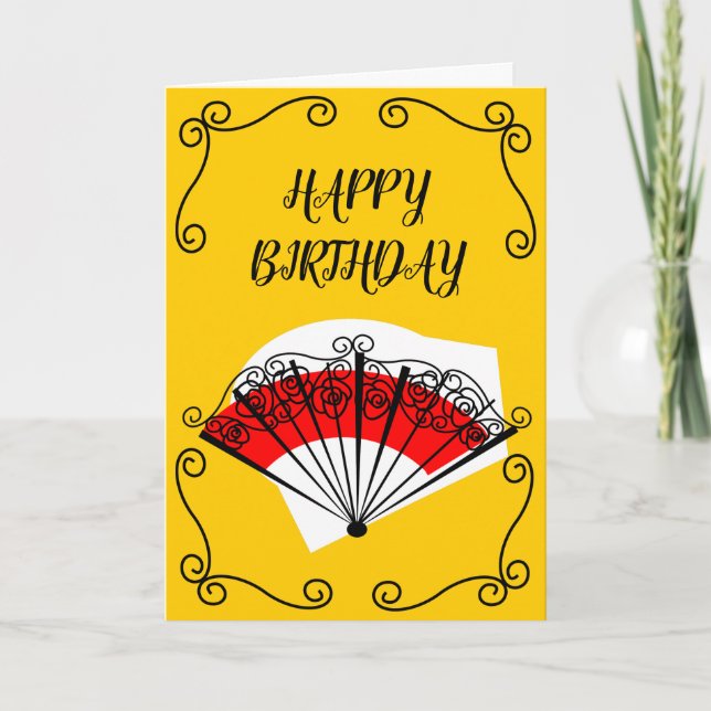 Spanish Fan Corners Birthday vertical Card (Front)