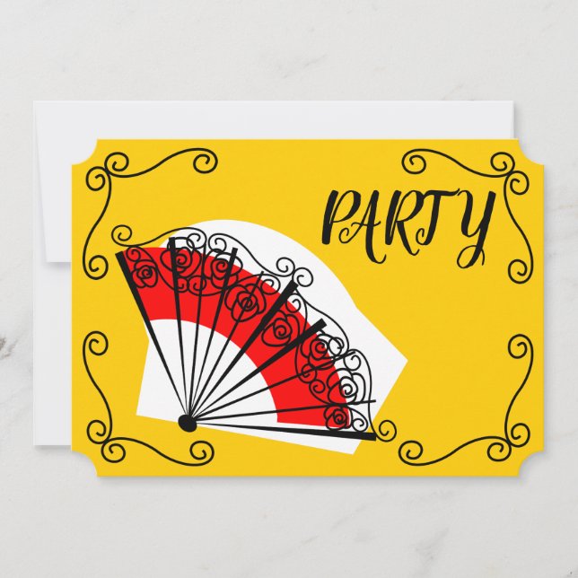 Spanish Fan Corners Party horizontal Invitation (Front)