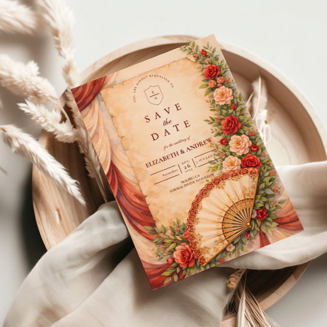 Spanish Fan Romance Wedding Save The Date (Creator Uploaded)