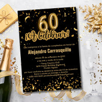 Spanish Fancy Black & Gold Confetti 60th Birthday