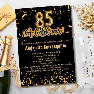 Spanish Fancy Black & Gold Confetti 85th Birthday Invitation