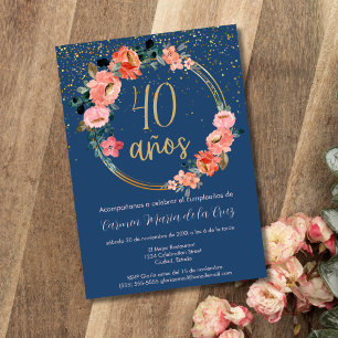 Spanish Fancy Elegant Floral 40th Birthday Party Invitation