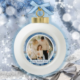 Spanish Feliz Navidad Elegante Azul Holiday Ceramic Ball Christmas Ornament