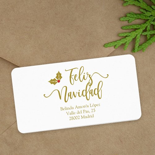 Spanish Feliz Navidad Golden Whimsical Typography Label