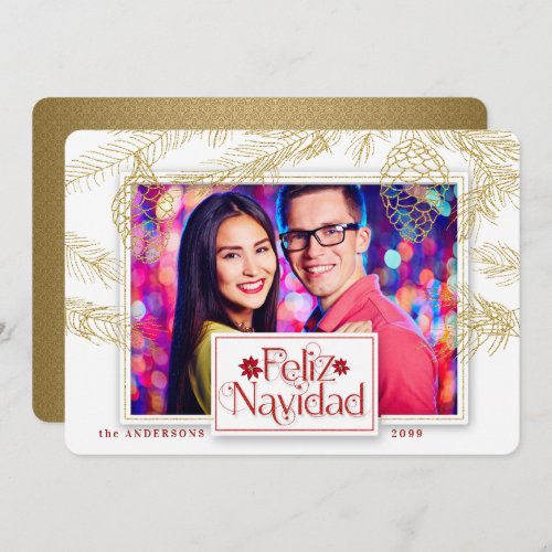 Spanish Feliz Navidad in Gold Christmas Photo Holiday Card