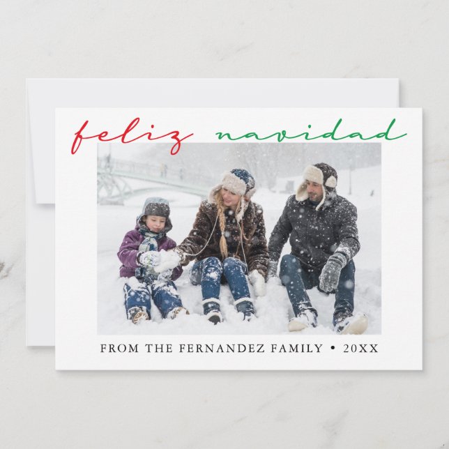 Spanish Feliz Navidad  Minimal Photo Holiday Card (Front)