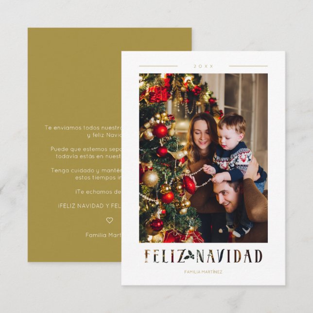 Spanish Feliz Navidad Modern Calligraphy Photo (Front/Back)