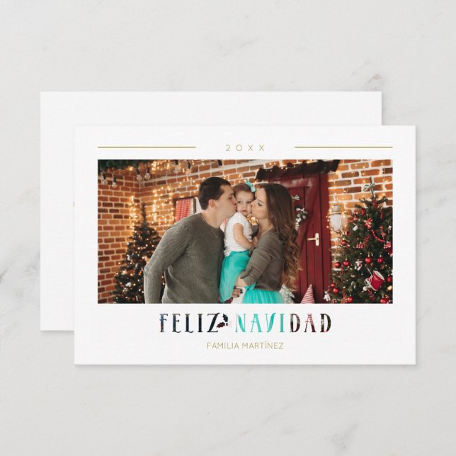 Spanish Feliz Navidad Modern Typography Photo (Front/Back)
