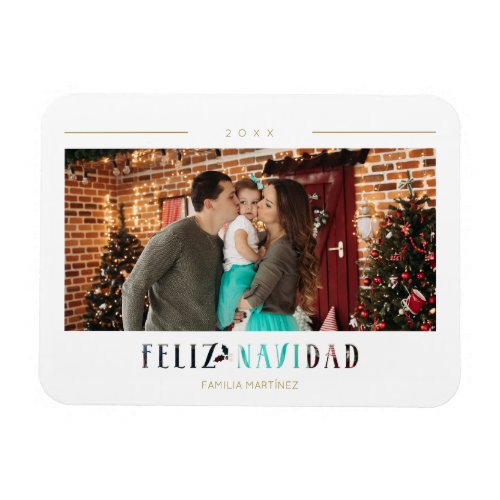 Spanish Feliz Navidad Modern Typography Photo Magnet