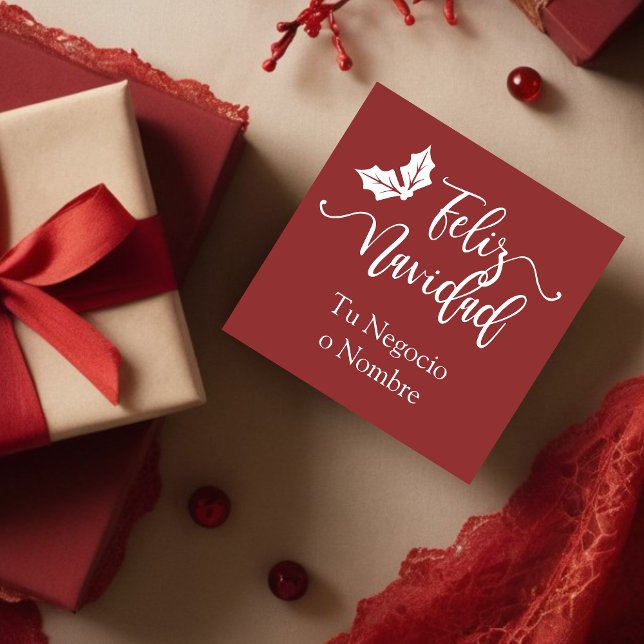 Spanish Feliz Navidad Quote Holly Branches Rubber Stamp (Spanish Feliz Navidad Quote Holly Branches Rubber Stamp.)