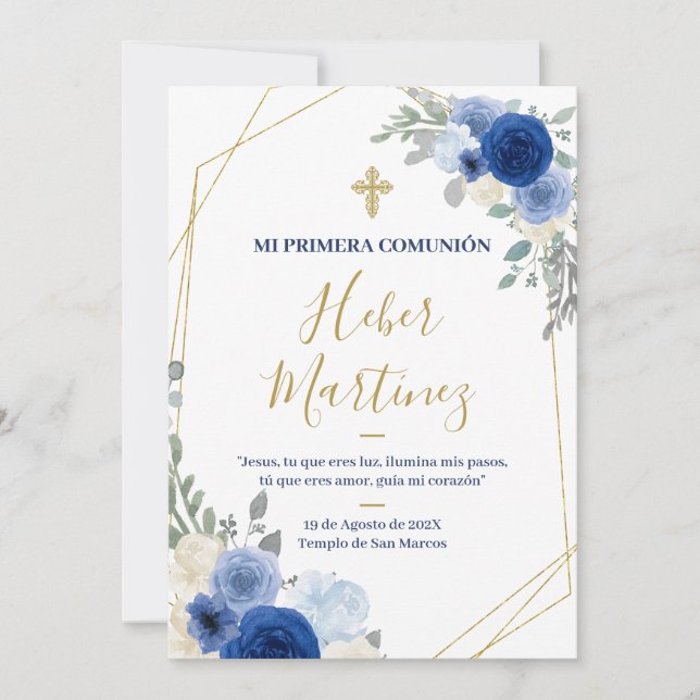 Spanish First Communion Boy invitation (Front)