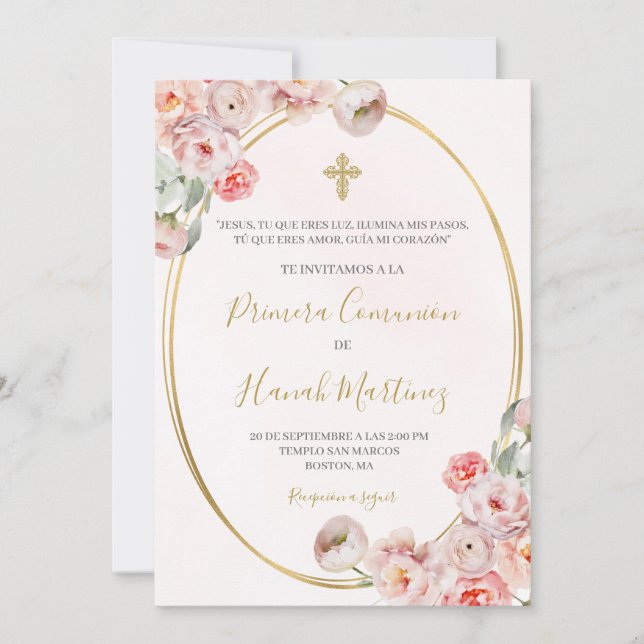 Spanish First Communion for girl Invitation (Front)