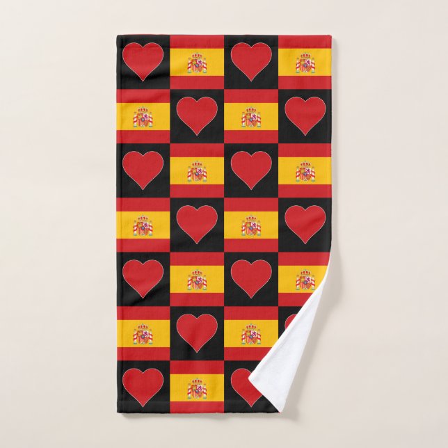Spanish Flag and Heart Pattern Fun Spain Pride Hand Towel (Hand Towel)