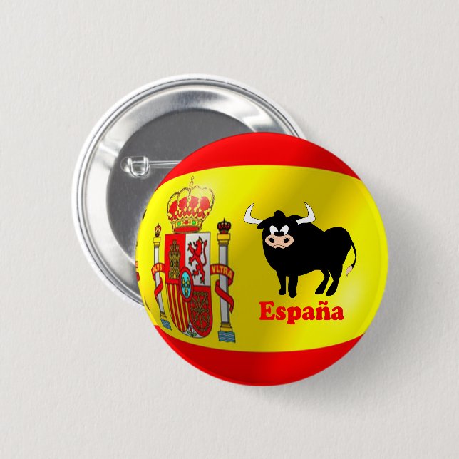 Spanish Flag Black Bull Button (Front & Back)
