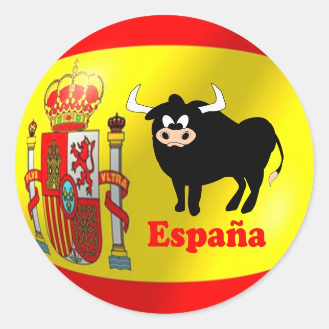 Spanish Flag Black Bull Classic Round Sticker (Front)