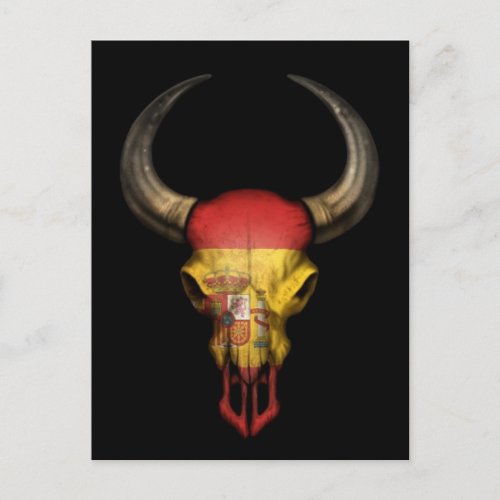 Spanish Flag Bull Skull on Black Postcard