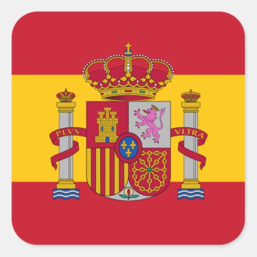 Spanish Flag  Coat of Arms Flag of Spain Square Sticker