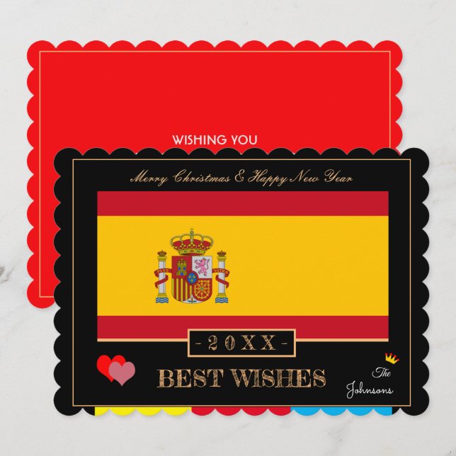 Spanish Flag & Happy New Year/Best Wishes Spain Holiday Card (Front/Back)