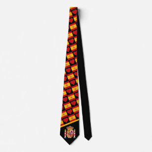 Spanish Flag Heart and Coat of Arms Spain Pride Neck Tie