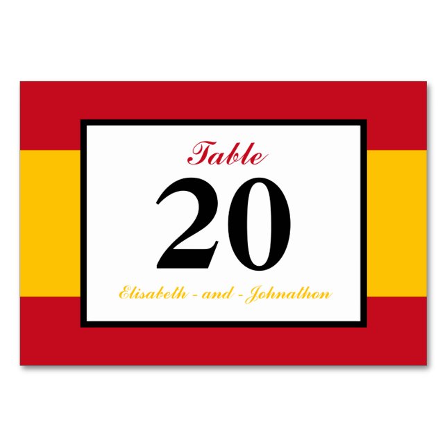 Spanish Flag Spain Wedding Table Number (Front)
