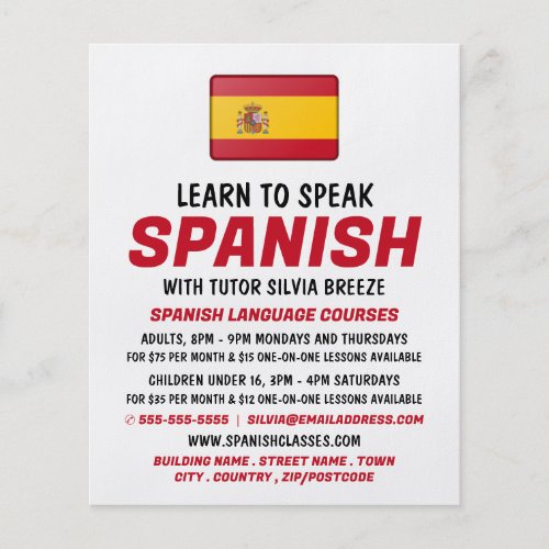 Spanish Flag Spanish Language Course Advertising Flyer