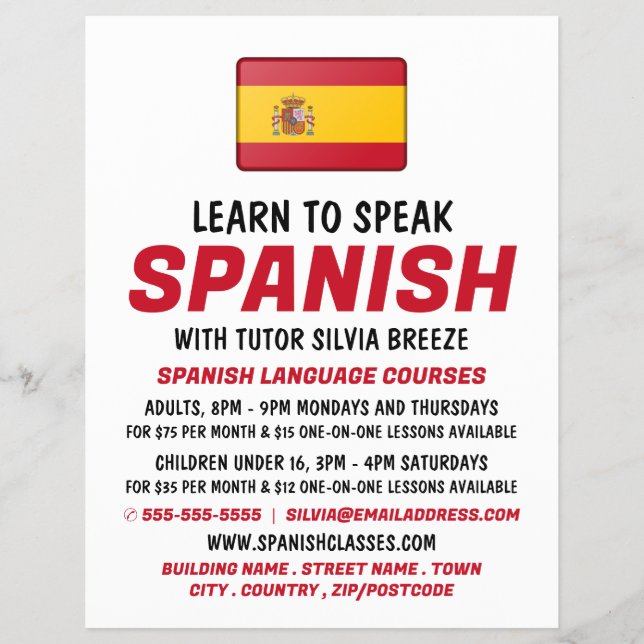 Spanish Flag, Spanish Language Course Advertising Flyer (Front)