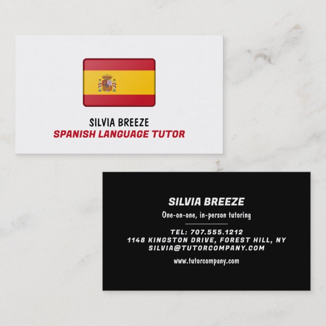 Spanish Flag, Spanish Language Tutor, Teacher Business Card (Front/Back)