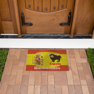 Spanish Flag With Bull Doormat Fiber Doormat