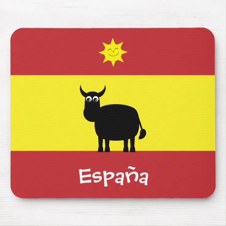 Spanish Flag With Cute Bull & Smiling Sun Mouse Pad | Zazzle